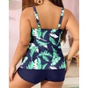 image:imageYonique Plus Size Tankini Swimsuits for Women Two Piece Ruffle Swimsuit  High Waist Shorts 3Layer Ruffle Removable Cups Adjustable StrapsBlue  Green Leaf Tankini