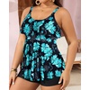 image:imageYonique Plus Size Tankini Swimsuits for Women Two Piece Ruffle Swimsuit  High Waist Shorts 3Layer Ruffle Removable Cups Adjustable StrapsBlue Green Floral