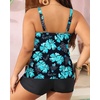 image:imageYonique Plus Size Tankini Swimsuits for Women Two Piece Ruffle Swimsuit  High Waist Shorts 3Layer Ruffle Removable Cups Adjustable StrapsBlue Green Floral