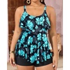 image:imageYonique Plus Size Tankini Swimsuits for Women Two Piece Ruffle Swimsuit  High Waist Shorts 3Layer Ruffle Removable Cups Adjustable StrapsBlue Green Floral