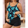 image:imageYonique Plus Size Tankini Swimsuits for Women Two Piece Ruffle Swimsuit  High Waist Shorts 3Layer Ruffle Removable Cups Adjustable StrapsBlue Green Floral