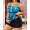 image:imageYonique Plus Size Tankini Swimsuits for Women Two Piece Ruffle Swimsuit  High Waist Shorts 3Layer Ruffle Removable Cups Adjustable StrapsBlue Green Leaf