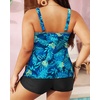 image:imageYonique Plus Size Tankini Swimsuits for Women Two Piece Ruffle Swimsuit  High Waist Shorts 3Layer Ruffle Removable Cups Adjustable StrapsBlue Green Leaf