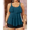 image:imageYonique Plus Size Tankini Swimsuits for Women Two Piece Ruffle Swimsuit  High Waist Shorts 3Layer Ruffle Removable Cups Adjustable StrapsBlue Green Tankini