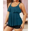 image:imageYonique Plus Size Tankini Swimsuits for Women Two Piece Ruffle Swimsuit  High Waist Shorts 3Layer Ruffle Removable Cups Adjustable StrapsBlue Green Tankini