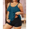 image:imageYonique Plus Size Tankini Swimsuits for Women Two Piece Ruffle Swimsuit  High Waist Shorts 3Layer Ruffle Removable Cups Adjustable StrapsBlue Green Tankini