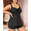 image:imageYonique Plus Size Tankini Swimsuits for Women Two Piece Ruffle Swimsuit  High Waist Shorts 3Layer Ruffle Removable Cups Adjustable StrapsFlowyblack