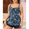 image:imageYonique Plus Size Tankini Swimsuits for Women Two Piece Ruffle Swimsuit  High Waist Shorts 3Layer Ruffle Removable Cups Adjustable StrapsFlowyblack Floral 02
