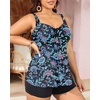 image:imageYonique Plus Size Tankini Swimsuits for Women Two Piece Ruffle Swimsuit  High Waist Shorts 3Layer Ruffle Removable Cups Adjustable StrapsFlowyblack Floral 02