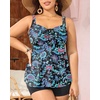 image:imageYonique Plus Size Tankini Swimsuits for Women Two Piece Ruffle Swimsuit  High Waist Shorts 3Layer Ruffle Removable Cups Adjustable StrapsFlowyblack Floral 02