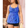 image:imageYonique Plus Size Tankini Swimsuits for Women Two Piece Ruffle Swimsuit  High Waist Shorts 3Layer Ruffle Removable Cups Adjustable StrapsFlowyblue Paisley