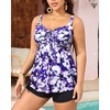 image:imageYonique Plus Size Tankini Swimsuits for Women Two Piece Ruffle Swimsuit  High Waist Shorts 3Layer Ruffle Removable Cups Adjustable StrapsFlowypurplewhite Floral