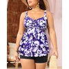 image:imageYonique Plus Size Tankini Swimsuits for Women Two Piece Ruffle Swimsuit  High Waist Shorts 3Layer Ruffle Removable Cups Adjustable StrapsFlowypurplewhite Floral