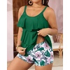 image:imageYonique Plus Size Tankini Swimsuits for Women Two Piece Ruffle Swimsuit  High Waist Shorts 3Layer Ruffle Removable Cups Adjustable StrapsGreen Leaf