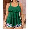 image:imageYonique Plus Size Tankini Swimsuits for Women Two Piece Ruffle Swimsuit  High Waist Shorts 3Layer Ruffle Removable Cups Adjustable StrapsGreen Leaf