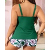 image:imageYonique Plus Size Tankini Swimsuits for Women Two Piece Ruffle Swimsuit  High Waist Shorts 3Layer Ruffle Removable Cups Adjustable StrapsGreen Leaf