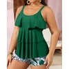 image:imageYonique Plus Size Tankini Swimsuits for Women Two Piece Ruffle Swimsuit  High Waist Shorts 3Layer Ruffle Removable Cups Adjustable StrapsGreen Leaf