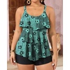 image:imageYonique Plus Size Tankini Swimsuits for Women Two Piece Ruffle Swimsuit  High Waist Shorts 3Layer Ruffle Removable Cups Adjustable StrapsGreen Stripe