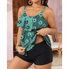 image:imageYonique Plus Size Tankini Swimsuits for Women Two Piece Ruffle Swimsuit  High Waist Shorts 3Layer Ruffle Removable Cups Adjustable StrapsGreen Stripe