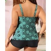 image:imageYonique Plus Size Tankini Swimsuits for Women Two Piece Ruffle Swimsuit  High Waist Shorts 3Layer Ruffle Removable Cups Adjustable StrapsGreen Stripe