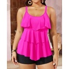 image:imageYonique Plus Size Tankini Swimsuits for Women Two Piece Ruffle Swimsuit  High Waist Shorts 3Layer Ruffle Removable Cups Adjustable StrapsHot Pink