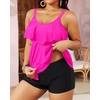 image:imageYonique Plus Size Tankini Swimsuits for Women Two Piece Ruffle Swimsuit  High Waist Shorts 3Layer Ruffle Removable Cups Adjustable StrapsHot Pink