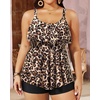 image:imageYonique Plus Size Tankini Swimsuits for Women Two Piece Ruffle Swimsuit  High Waist Shorts 3Layer Ruffle Removable Cups Adjustable StrapsLeopard