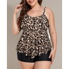 image:imageYonique Plus Size Tankini Swimsuits for Women Two Piece Ruffle Swimsuit  High Waist Shorts 3Layer Ruffle Removable Cups Adjustable StrapsLeopard