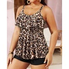 image:imageYonique Plus Size Tankini Swimsuits for Women Two Piece Ruffle Swimsuit  High Waist Shorts 3Layer Ruffle Removable Cups Adjustable StrapsLeopard