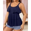 image:imageYonique Plus Size Tankini Swimsuits for Women Two Piece Ruffle Swimsuit  High Waist Shorts 3Layer Ruffle Removable Cups Adjustable StrapsNavy Blue Geometry