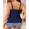 image:imageYonique Plus Size Tankini Swimsuits for Women Two Piece Ruffle Swimsuit  High Waist Shorts 3Layer Ruffle Removable Cups Adjustable StrapsNavy Blue Geometry