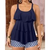image:imageYonique Plus Size Tankini Swimsuits for Women Two Piece Ruffle Swimsuit  High Waist Shorts 3Layer Ruffle Removable Cups Adjustable StrapsNavy Blue Geometry
