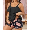 image:imageYonique Plus Size Tankini Swimsuits for Women Two Piece Ruffle Swimsuit  High Waist Shorts 3Layer Ruffle Removable Cups Adjustable StrapsOrange Floral2