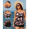image:imageYonique Plus Size Tankini Swimsuits for Women Two Piece Ruffle Swimsuit  High Waist Shorts 3Layer Ruffle Removable Cups Adjustable StrapsOrange Floral