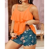 image:imageYonique Plus Size Tankini Swimsuits for Women Two Piece Ruffle Swimsuit  High Waist Shorts 3Layer Ruffle Removable Cups Adjustable StrapsOrange Floral1