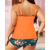 image:imageYonique Plus Size Tankini Swimsuits for Women Two Piece Ruffle Swimsuit  High Waist Shorts 3Layer Ruffle Removable Cups Adjustable StrapsOrange Floral1