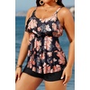 image:imageYonique Plus Size Tankini Swimsuits for Women Two Piece Ruffle Swimsuit  High Waist Shorts 3Layer Ruffle Removable Cups Adjustable StrapsOrange Floral