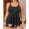 image:imageYonique Plus Size Tankini Swimsuits for Women Two Piece Ruffle Swimsuit  High Waist Shorts 3Layer Ruffle Removable Cups Adjustable StrapsOrange Floral2
