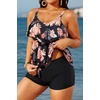 image:imageYonique Plus Size Tankini Swimsuits for Women Two Piece Ruffle Swimsuit  High Waist Shorts 3Layer Ruffle Removable Cups Adjustable StrapsOrange Floral