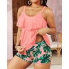image:imageYonique Plus Size Tankini Swimsuits for Women Two Piece Ruffle Swimsuit  High Waist Shorts 3Layer Ruffle Removable Cups Adjustable StrapsPink