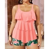 image:imageYonique Plus Size Tankini Swimsuits for Women Two Piece Ruffle Swimsuit  High Waist Shorts 3Layer Ruffle Removable Cups Adjustable StrapsPink