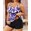 image:imageYonique Plus Size Tankini Swimsuits for Women Two Piece Ruffle Swimsuit  High Waist Shorts 3Layer Ruffle Removable Cups Adjustable StrapsPurple Floral