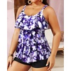 image:imageYonique Plus Size Tankini Swimsuits for Women Two Piece Ruffle Swimsuit  High Waist Shorts 3Layer Ruffle Removable Cups Adjustable StrapsPurple Floral