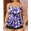 image:imageYonique Plus Size Tankini Swimsuits for Women Two Piece Ruffle Swimsuit  High Waist Shorts 3Layer Ruffle Removable Cups Adjustable StrapsPurple Floral