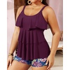 image:imageYonique Plus Size Tankini Swimsuits for Women Two Piece Ruffle Swimsuit  High Waist Shorts 3Layer Ruffle Removable Cups Adjustable StrapsPurple Leaves