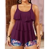 image:imageYonique Plus Size Tankini Swimsuits for Women Two Piece Ruffle Swimsuit  High Waist Shorts 3Layer Ruffle Removable Cups Adjustable StrapsPurple Leaves