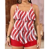 image:imageYonique Plus Size Tankini Swimsuits for Women Two Piece Ruffle Swimsuit  High Waist Shorts 3Layer Ruffle Removable Cups Adjustable StrapsRed Ripple
