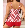 image:imageYonique Plus Size Tankini Swimsuits for Women Two Piece Ruffle Swimsuit  High Waist Shorts 3Layer Ruffle Removable Cups Adjustable StrapsRed Ripple
