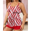 image:imageYonique Plus Size Tankini Swimsuits for Women Two Piece Ruffle Swimsuit  High Waist Shorts 3Layer Ruffle Removable Cups Adjustable StrapsRed Ripple