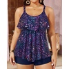 image:imageYonique Plus Size Tankini Swimsuits for Women Two Piece Ruffle Swimsuit  High Waist Shorts 3Layer Ruffle Removable Cups Adjustable StrapsStar Whole Sky